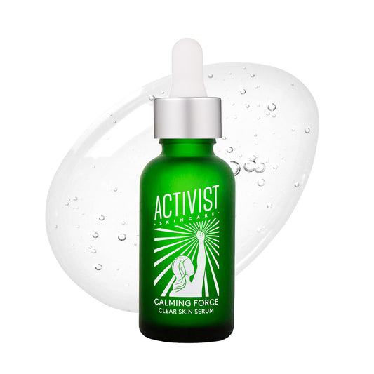 Anti-acne serum for blemish prone skin, pimples, clogged pores, redness and inflammation in low waste / zero waste refillable bottles from Activist Skincare